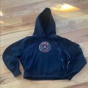 Nike Jordan PSG soccer cropped black Paris Saint-Germain Hoodie iridescent